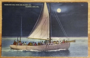 Moonlight Sail Atlantic City NJ Postcard 1943 Colourpicture - Picture 1 of 1