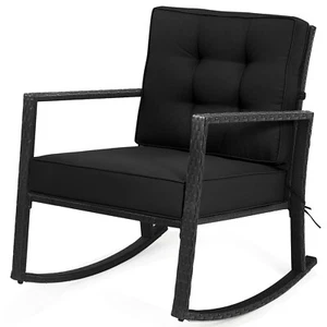 Patiojoy Rattan Rocker Chair Outdoor Glider Rocking Chair Cushion Lawn Black - Picture 1 of 10