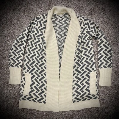 SUÉTER CARDIGÃ ABERTO LOVE BY DESIGN cinza marfim chevron malha em ziguezague feminino XS/S - Imagem 1 de 3