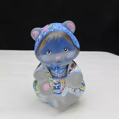 Fenton Crystal Satin OOAK Hand Painted Sitting Bear NIL W442 - Image 1 of 4