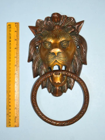 13'' Inches Lionhead Shape Gate Knocker Cast Brass Wild Animal Towel Hanger HK35 Cover