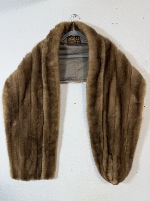 Vintage Mink Stole Brown Fur Wrap By Stanley Furs Wide see description - Image 1 of 4