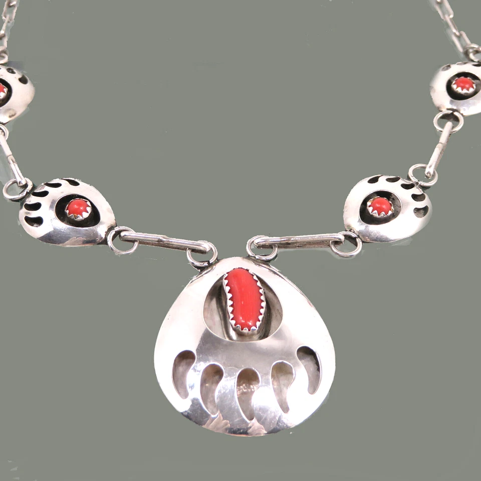 Argento Corallo Catena Indiano Etnico Decorazione ° Orso Ent Guada ° Collier - Immagine 1 di 4