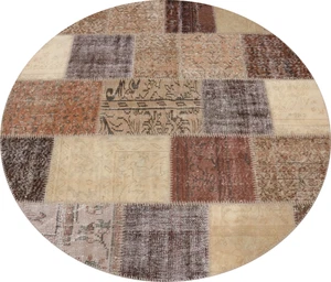 Patchwork Round Area Rug 5x5 Handmade Modern with Rich Hues and Patterns - Picture 1 of 6