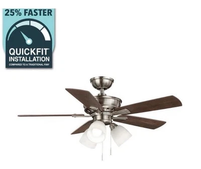 Hampton Bay Vaurgas 44 in. LED Indoor Brushed Nickel Ceiling Fan with Light Kit - Image 1 of 4