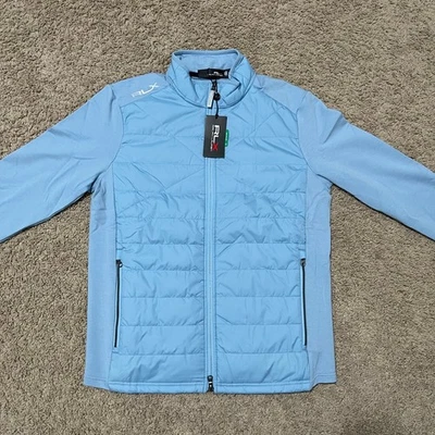 Chaqueta RLX Ralph Lauren Para Hombre Mediana Azul Claro Golf Acolchada Lana Híbrida Cremallera Completa Foto 1 de 4