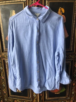 Рубашка женская Orvis размер XL синяя льняная смесь рулон вкладка с длинным рукавом на пуговицах б/у в отличном состоянии - Изображение 1 из 4