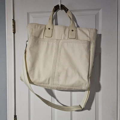 Bath & Body Works холщовая сумка-тоут большая слоновая кость ремень через плечо ручки Y2k - Изображение 1 из 4