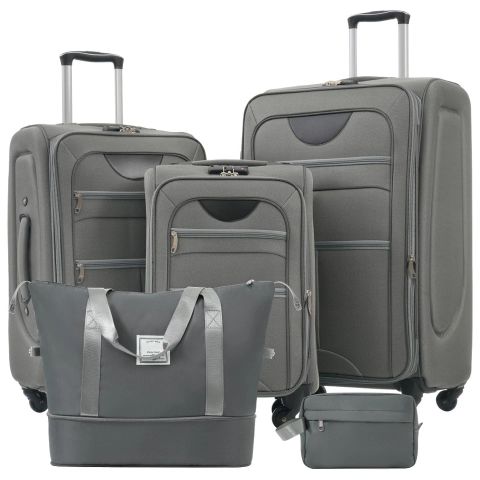 Conjunto de 3 peças de bagagem expansível Softside mala com bolsa de viagem vertical giratória - Imagem 1 de 4
