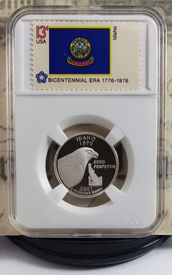 2007-S State Silver Proof Quarter - Idaho - with Vintage Stamps - Nice! W1 - Image 1 of 4