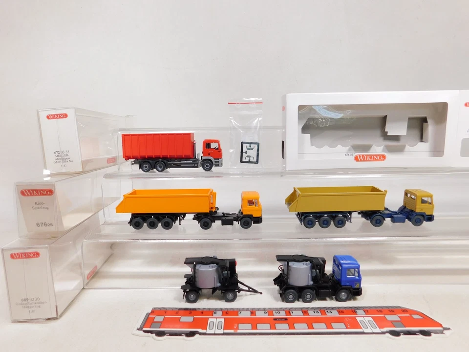 4X Wiking H0 1:87 MAN 672 Abrollkipper 676 Kippsattelzug 689 Mint+Box #DW796-0,5 - Immagine 1 di 4