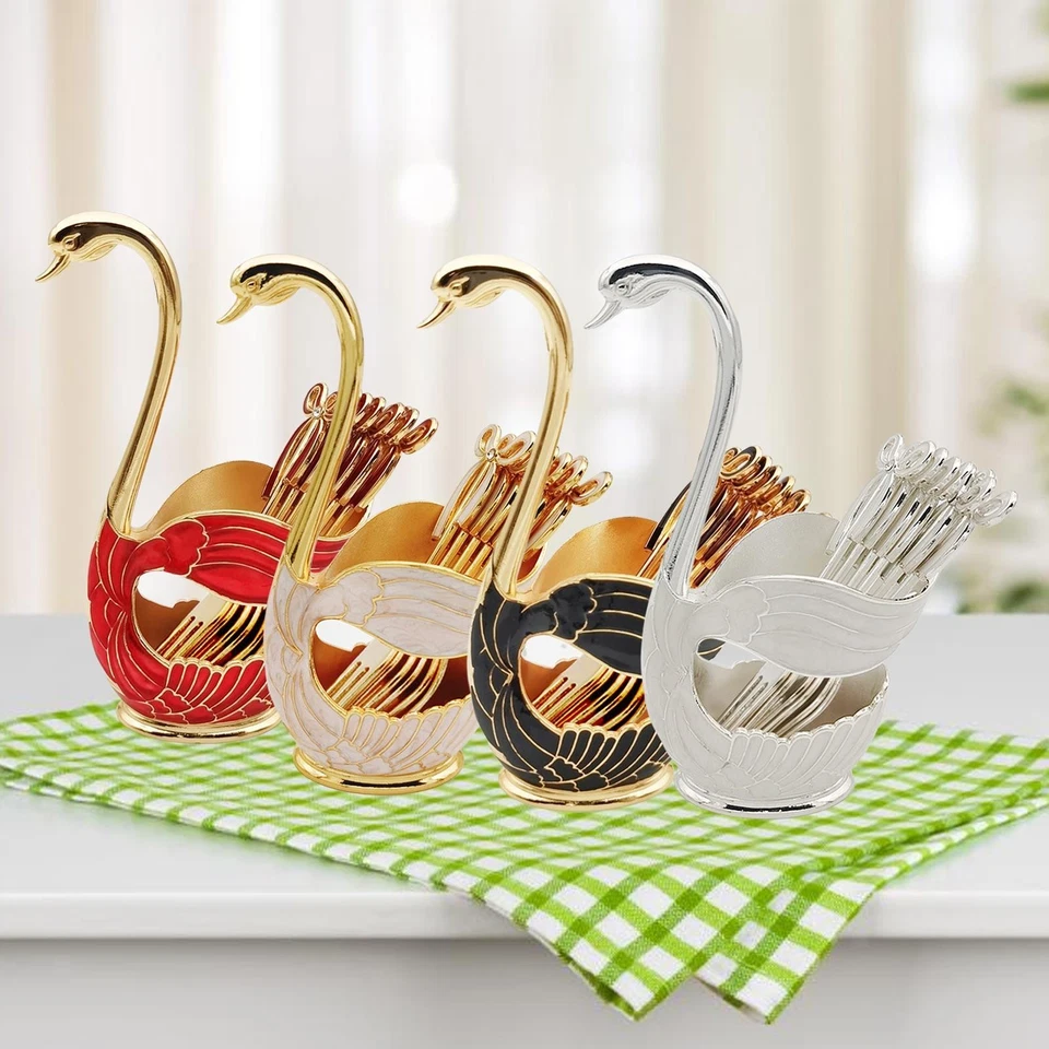 Modern Swan Tableware Holder Base Storage Silverware Caddy Coffee Spoons Display - Image 1 of 1