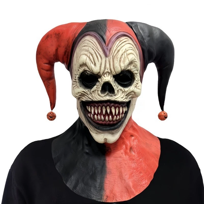 Full Face Menacing Clown Latex Mask Halloween Scary Clown Mask Horned Horror - Image 1 of 4