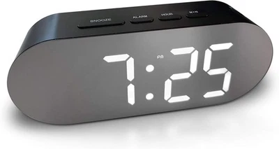 Travelway digital Alarm Clock Bedside Mirror Display, Two USB Charging Ports - Image 1 of 4