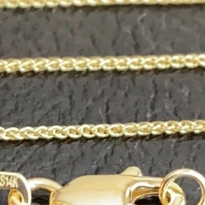 "Collar de cadena de trigo redondo amarillo liso de 14 K oro real 0,8 mm 16", 18", 20" - Imagen 1 de 9