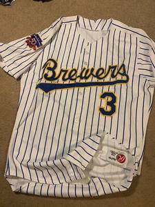Authentic Milwaukee Helena Brewers 1997 Game Rawlings Jersey Striped Sewn #3 - Picture 1 of 5