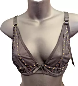 Fredrick's of Hollywood Women's 32DD Black Rozlyn Gold Accents Sheer Bra Mesh - Picture 1 of 8