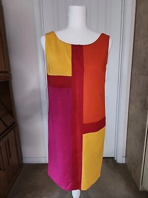 Vintage 90's The Limited Mod Orange Linen Blend Colorblock Shift Dress S - Image 1 of 4