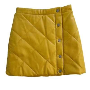 NWOT Habitual Kids Faux Leather Quilted A-Line Mini Skirt Mustard Girls 14 - Picture 1 of 6