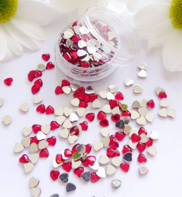 3D Nail Art 'Ruby Red' 4mm Rhinestone Hearts Pot Flat Back app 190pc Craft Gems