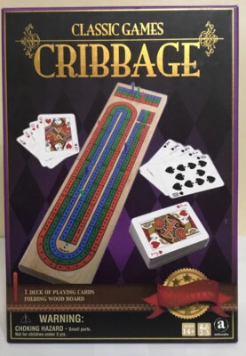 New Classic Games CRIBBAGE Folding wood board & Deck of Playing Cards - Image 1 of 3