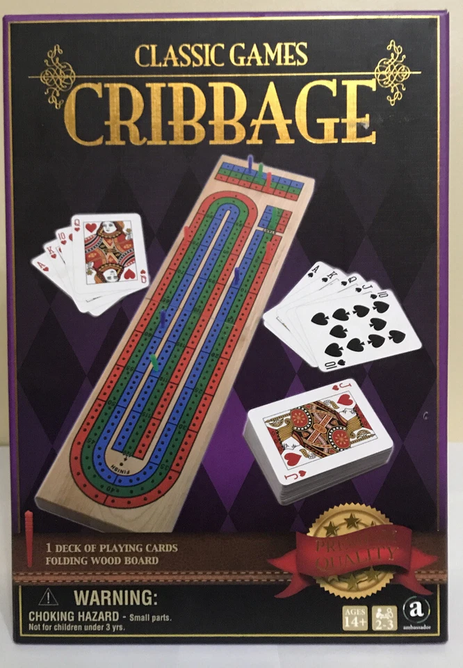 New Classic Games CRIBBAGE Folding wood board & Deck of Playing Cards - Image 1 of 3