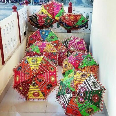 10 PC Lot Indian Decorative Wedding Umbrellas Parasols Mehndi Party Garden Decor - Image 1 of 4