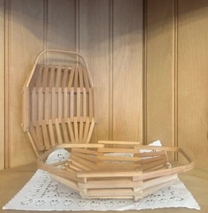 Vintage Mid Century Modern Wood Slat Fruit Baskets Bamboo Bowl Set of 2 - Picture 1 of 5
