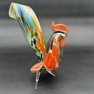 Vintage Art Glass Rooster Hand Blown Italian Sommerso Technique Rainbow Crystal - Picture 1 of 9