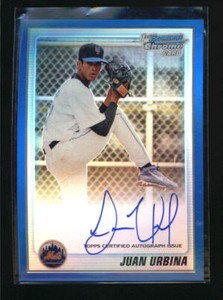 JUAN URBINA 2010 BOWMAN CHROME BLUE REFRACTOR PROSPECT AUTO RC #008/150 AD5908