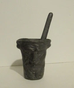 Small Antique Non Ferrous Metal Mortar and Pestle With Under Plate Cup - Picture 1 of 7