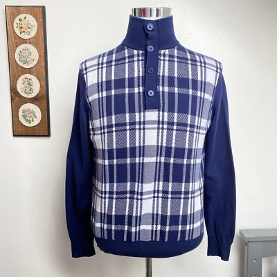 Paul Fredrick Plaid Knit Sweater Mock Neck Mens Small - Image 1 of 4