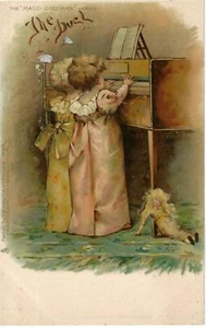 Tuck "The Duet" #67 Artist Signed M G Goodman Postcard 2 Little Girls at Piano - Imagen 1 de 2