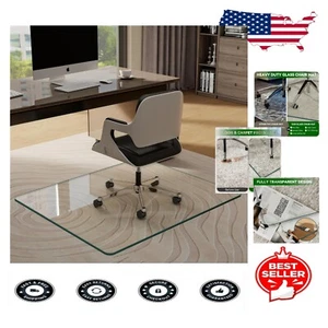 Modern Tempered Glass Office Chair Mat - 29" x 47" for Carpet & Wood Floors - Picture 1 of 10