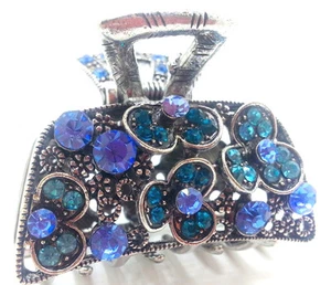 Neu Antik Silber Hell & Dunkel Aquamarin CZ Kristall 1 1/2" Haarkralle Clip - Bild 1 von 4