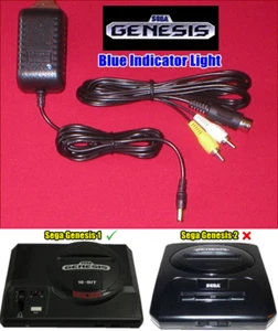 AC Adapter Power Supply Cord Plug W/LED & AV Cable for Sega Genesis 1 System NEW - Picture 1 of 4