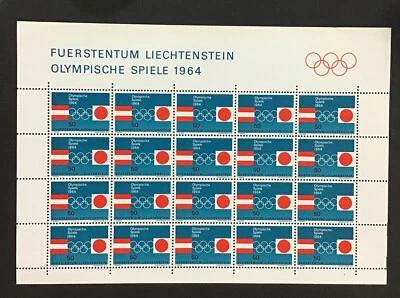 Liechtenstein 1964 VF-XF MNH SC# 385 - Sheet of 20, 1964 Olympic Games - Image 1 of 3