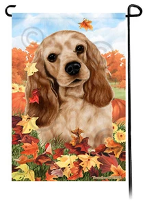 Falling Leaves Garden Flag - Buff Cocker Spaniel - Picture 1 of 1