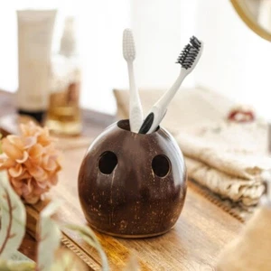 Coconut Shell Handmade Toothbrush Holder/Stand Eco-Friendly Perfect for Bathroom - Picture 1 of 8