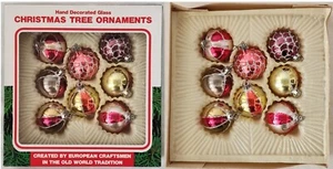 VINTAGE HAND DECORATED CHRISTMAS ORNAMENTS - 1960's BRAND NEW/ORIGINAL BOX - Picture 1 of 12