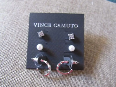 Vince Camuto Set of 3 Crystal Studs Earrings Silver tone New! NWT - Image 1 of 3