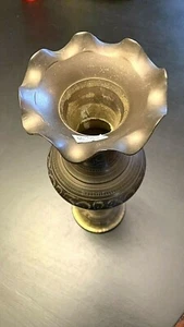 Vintage Cast Brass Etched Ruffled Bud Vase Made India Floral Design 12" tall - Picture 1 of 9