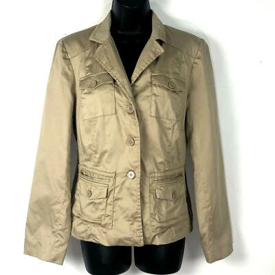 Chaqueta Sandro S Blazer Tostado Caqui Tejido Elástico Botón Delantero Chaqueta arrugada Foto 1 de 4