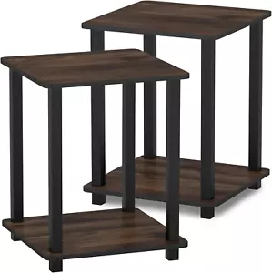 Simplistic Set of 2 End Table, Columbia Walnut/Black - Picture 1 of 12