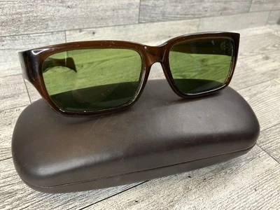 VINTAGE SAMCO ITALY SUNGLASSES ART DECO AMBER FRAME RARE GREEN LENS - Image 1 of 4