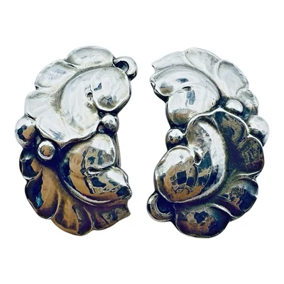 Georg Jensen Grape Leaf 50A Clip On Ohrringe Sterling Silber 925 Denmark Vintage - Bild 1 von 4