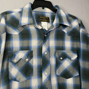Vtg Rustler By Wrangler Shirt Mens XL Western Pearl Snap 25x32 Silver Line - Picture 1 of 12