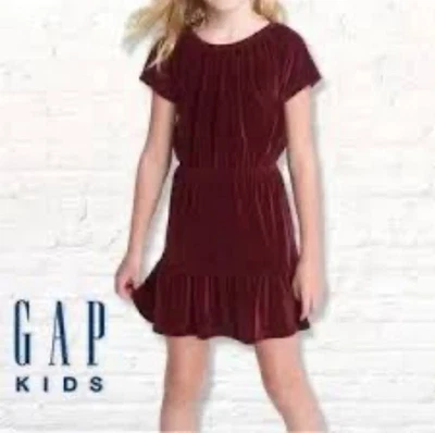 Vestido Gap Kids Terciopelo en Niveles Borgoña, Manga Corta, Talla Niñas XL (12) Foto 1 de 4