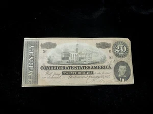 1864 $20 Confederate States of America Richmond VA Obsolete Paper Currency - Picture 1 of 4