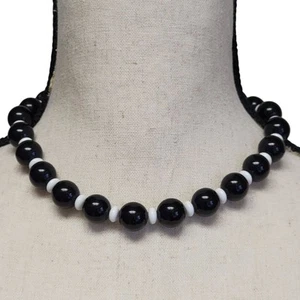 Schwarz & Weiß Perlen Halskette Halsband 16" Grob Retro 60er 80er Mod Schmuck Geschenk - Bild 1 von 5